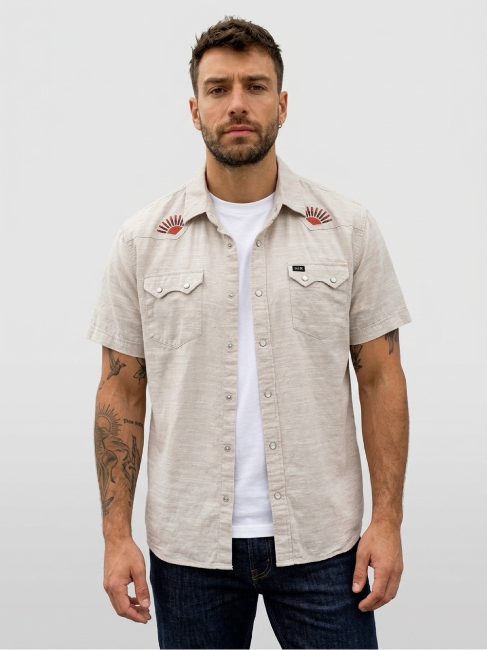 HOWLER Bro’s Men's Short-Sleeve Casual Button-Down Shirt in Light Beige